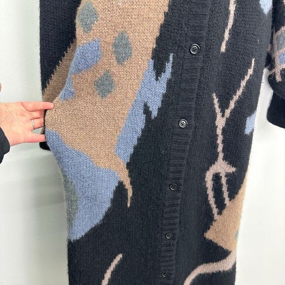 SEGUE Unisex Vintage 80s Wool Blend Abstract Button Down Duster Cardigan Sweater - Picture 10 of 12